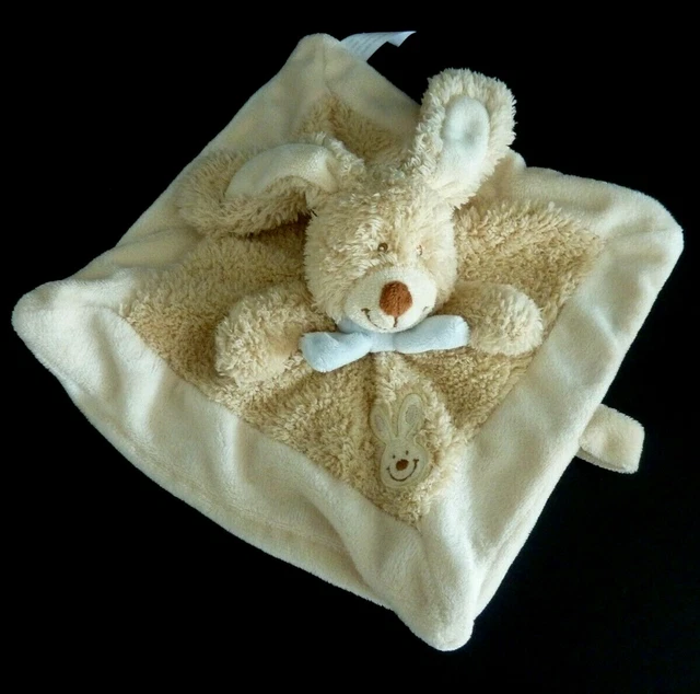 P12. DOUDOU PLAT CARRE NICOTOY LAPIN beige écru écharpe bleu tête - ETAT NEUF*