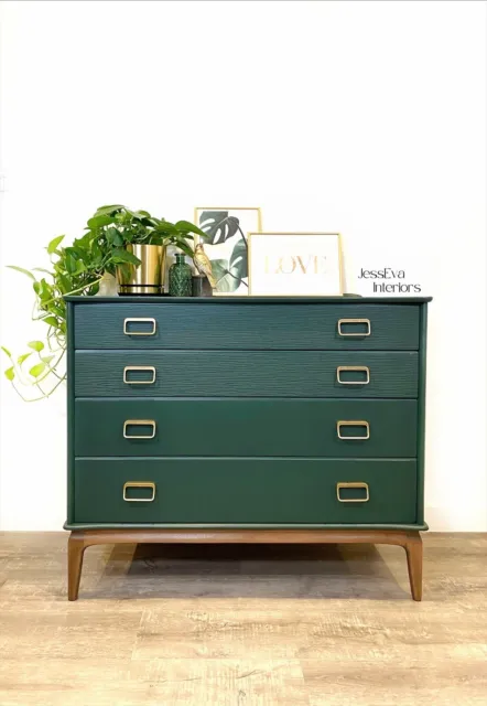 Vintage Mid Century Modern Lebus Link Chest Of Drawers Painted In Dark Green