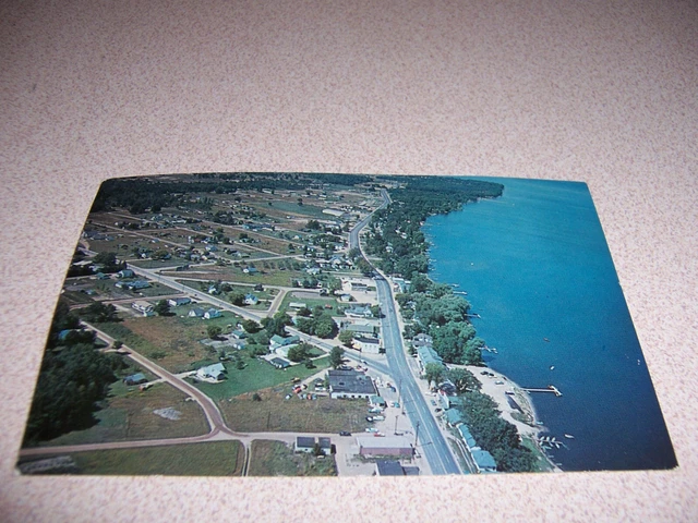 1961 AERIAL-VIEW, VILLAGE of HOUGHTON LAKE MI. VTG PHOTO POSTCARD