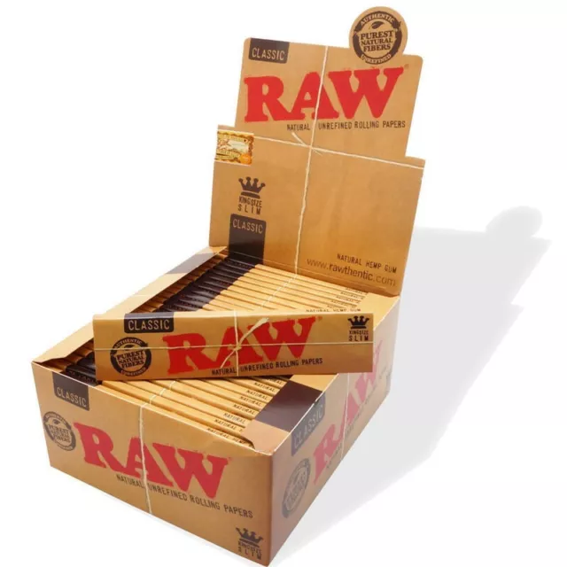 RAW Classic King Size Slim Rolling Papers | Full Box of 50 Booklets