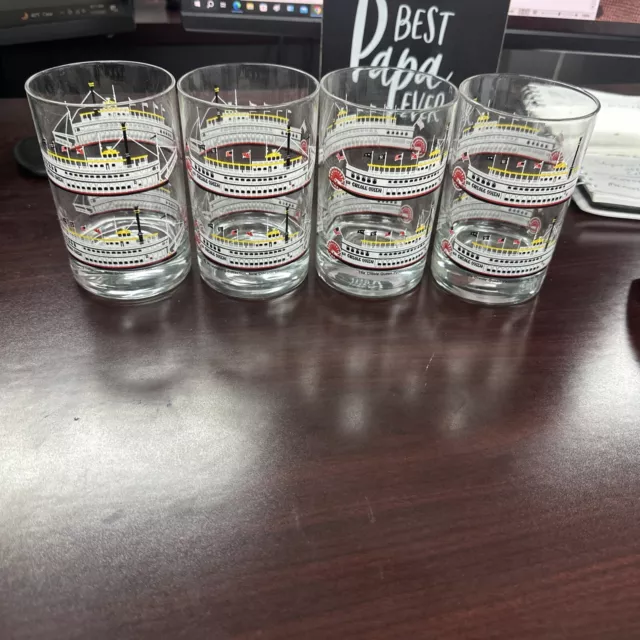 VTG 1984 Ljundberg New Orleans NATCHEZ Steamboat Paddlewheel Glasses  (set of 4)