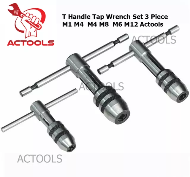 New Adjustable T-Handle Tap Wrench Set 3 Pcs M1-M4 / M4-M8 / M6-M12 USA 3