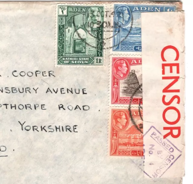 ADEN KGVI *SEIYUN* MIXED FRANKING Cover RAF CENSOR WW2 Air Mail 1942 York MA735