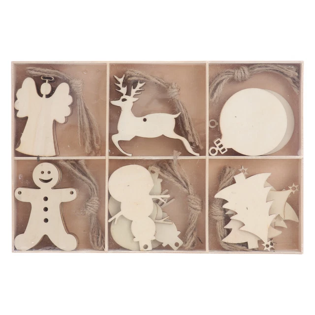 30 Pcs Bambus Weihnachtsfeiertags-Baumschmuckverzierungen Hölzern