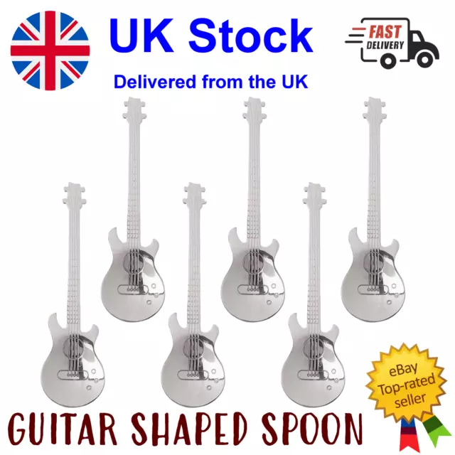 Guitar Shaped Teaspoon Spoon Coffee Iced Tea Dessert Stainless Steel - UK STOCK