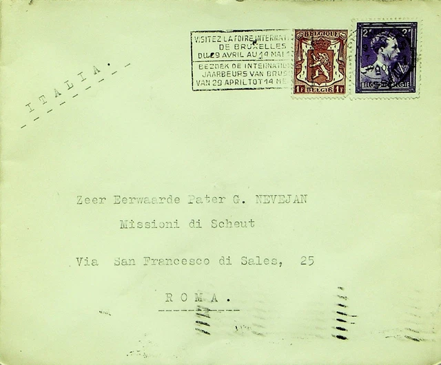 Belgique 1950 Envoie WWII King Baudouin Manteau De Bras 2v Sur Housse To Italie