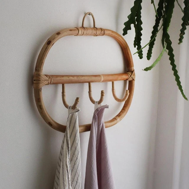 Wall Mounted Key Holder Wooden Coat Wall Hooks Entryway Towel Rack with 3 Hooks