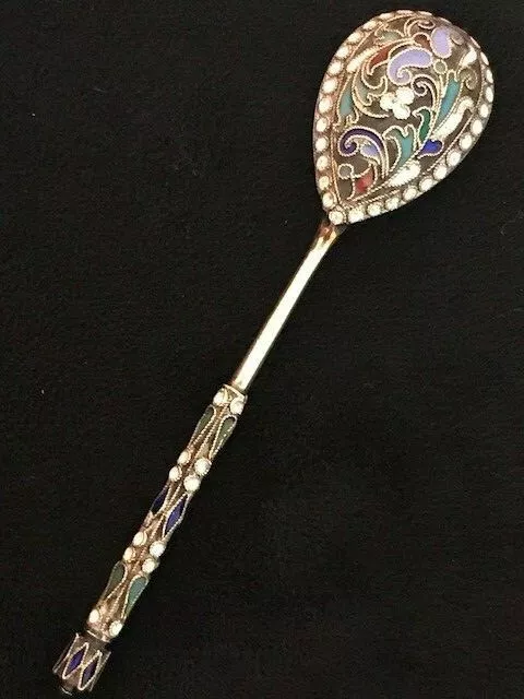 "St. Petersburgh" City Spoon Cloisonne Enamel Silver 84 Russian Imperial Antique