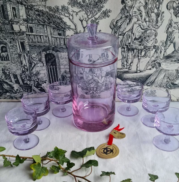 Ancien Service A Cerises Verres Et Bocal Cristal De Lorraine Cyclamen