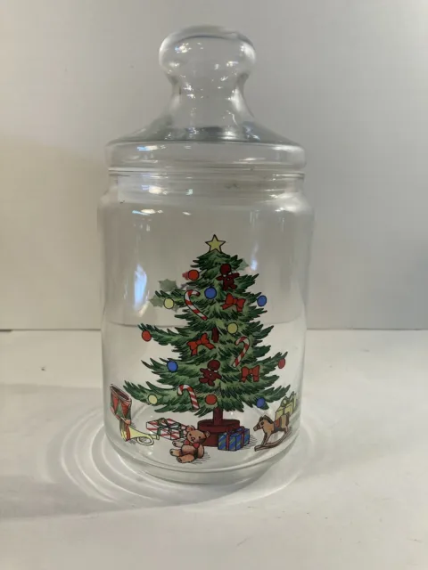 Vintage Clear Glass Christmas Tree 7.5" Candy Jar Holiday Decor