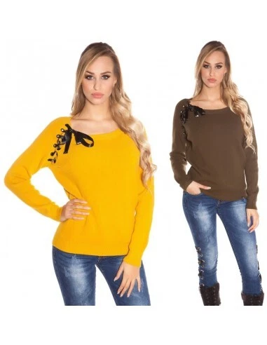 Maglia maglione maglioncino da donna maglietta pullover cardigan oversize fiocco