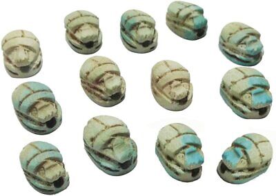 36 XXS Deluxe Scarab Beetle Beads Egyptian Handmade Faience Lucky Stone Pharaoh