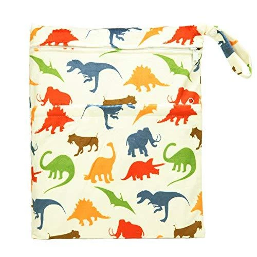Medium Wet Dry Bag Baby Cloth Diaper Nappy Insert Bag, Reusable (Dinosaur)