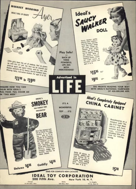 1953 PAPER AD Ideal Toy Co. Saucy Walker Harriet Hubbard Ayer Smokey Bear Doll