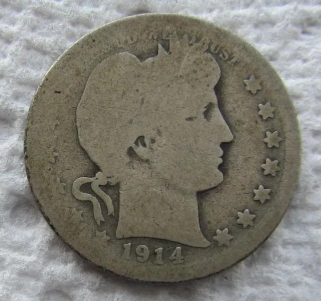 1914-S Barber Quarter Rare Key Date San Francisco Scratched Hole Filler Coin