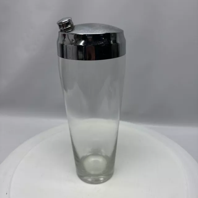 Vintage Classic Glass Martini Cocktail Shaker Mixer Metal Lid 10”