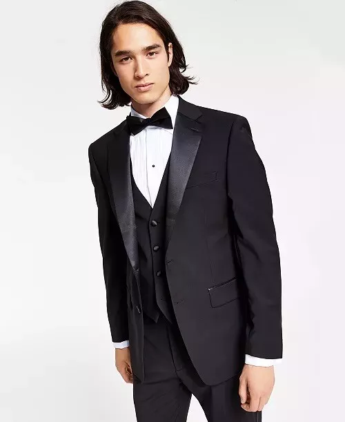 $450 CALVIN KLEIN Men's X-Fit Slim-Fit Infinite Stretch Black Tuxedo Jacket 42L