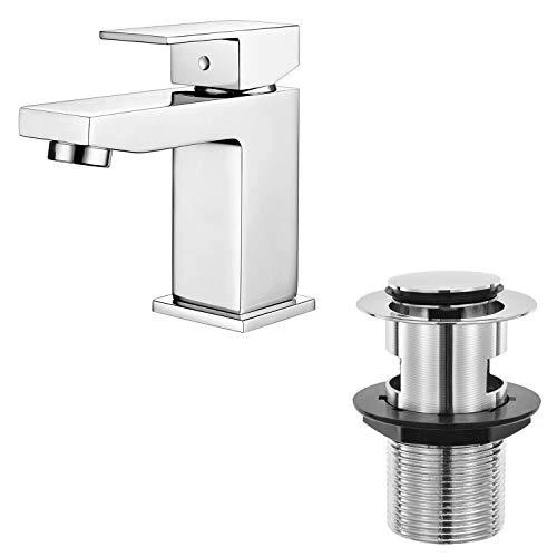 Basin Taps Square with Pop up Waste Bathroom Sink Mixer Taps with UK