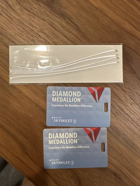 2 NEW Delta Diamond Medallion Metal Luggage Bag Tags with Cords