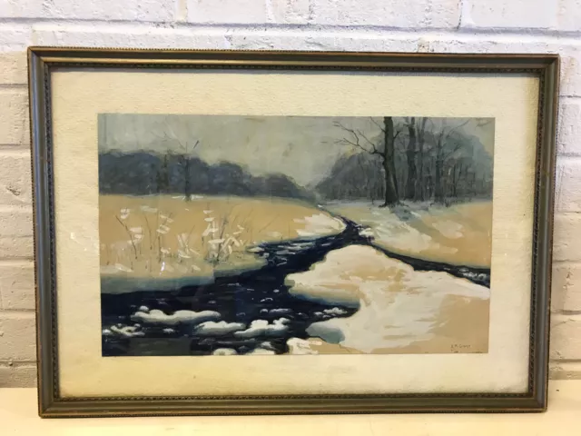 Vintage Antique Emilie A. Gross Aquarelle & Pastel Peinture Paysage Avec /