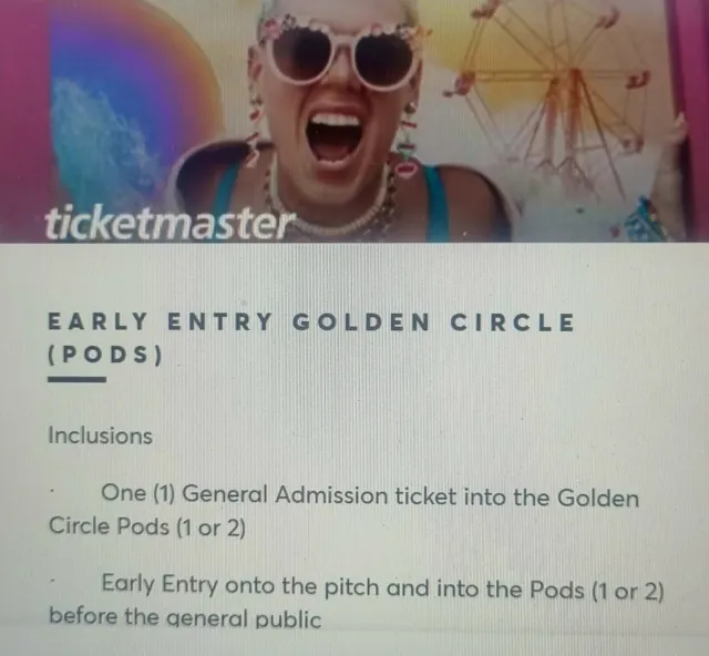 Pink Front Row X3 Tickets /Early Entry Vip !!! Gold Coast 20Th Feb !!!!