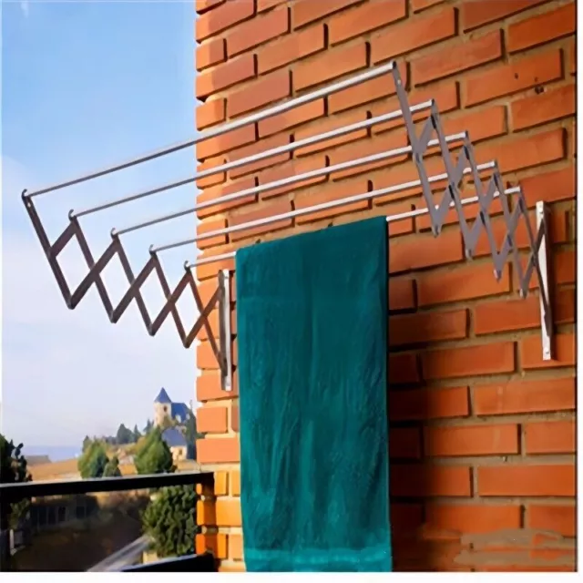 Indoor Outdoor Folding Wall Mounted Extendable Clothes Drying Rack Space Saver