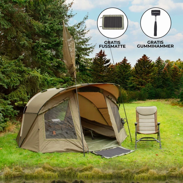Karpfenzelt Bivvy 2-3 Mann Angelzelt XL Carp Profiler Dome + Überwurf Vordach eB