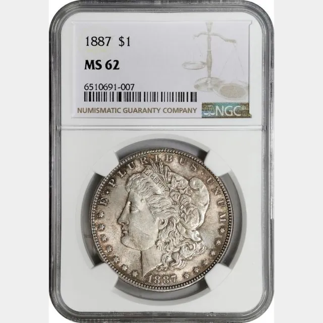 1887 USA Morgan Silver Dollar NGC GRADED MS62