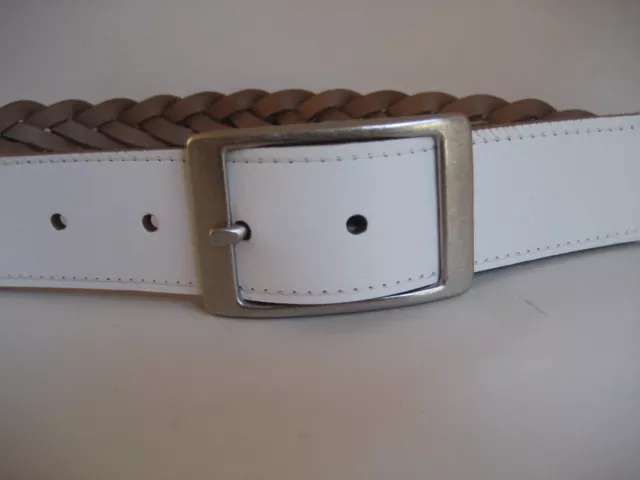 Mens/ Womens Genuine 38Mm White Leather  Plaited Belt