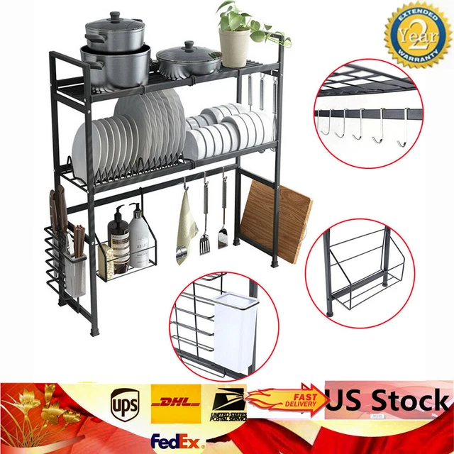 2 Tiers Metal Dish Drying Rack Kitchen Organizer Over the Sink Utensils Holder