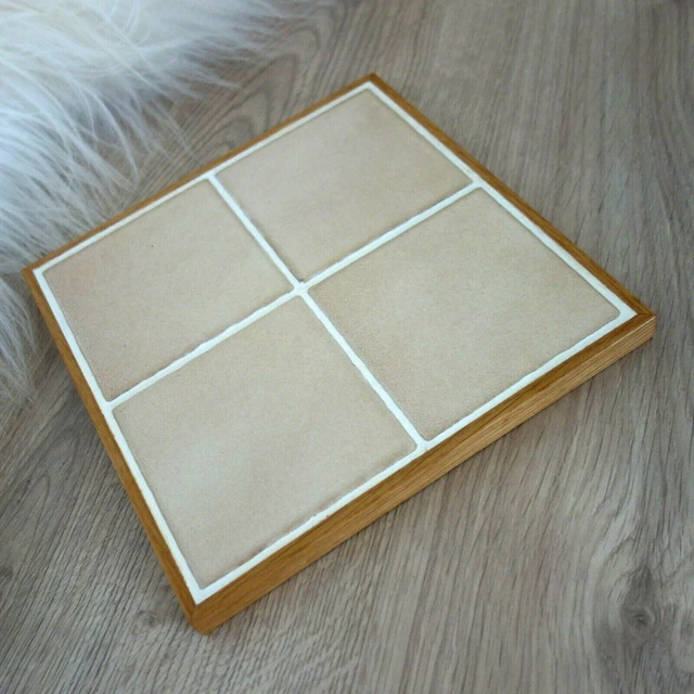 Topf Untersetzer im Landhaus Stil Fliese Kachel in Holz beige 70er Vintage