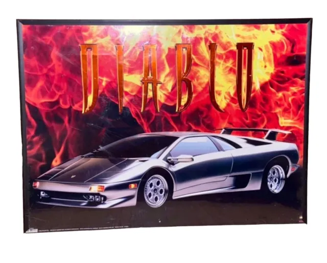 1995 Lamborghini Diablo VT Silver 3/4 Front View Holographic Flames Framed Photo