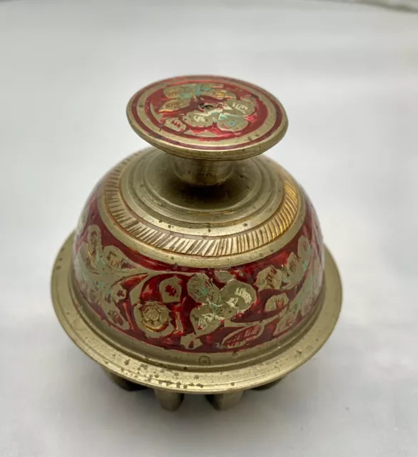 Vintage Enamel Etched Tibetan Buddhist Temple Brass Elephant Claw Bell