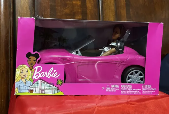 Barbie Doll & Convertible Vehicle Doll & Pink Car Floral Print Dress Mattel