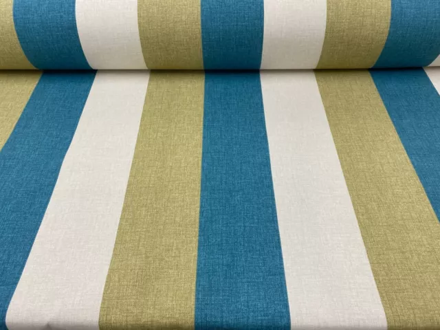 Bali Stripe Teal /Beige/ Green  140cm Wide Cotton  Curtain/Craft Fabric