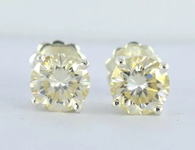 Certified 2.00 Ct Off-White Diamond Solitaire Studs in 925 Silver Treated