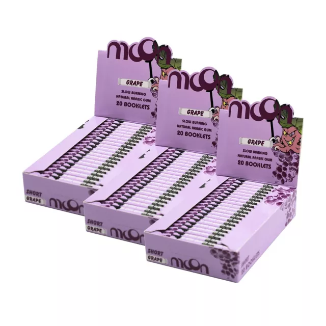 3 Box 60 Packs Moon Grape Flavor Cigarette Tobacco 1.0'' Rolling Papers 70x36mm