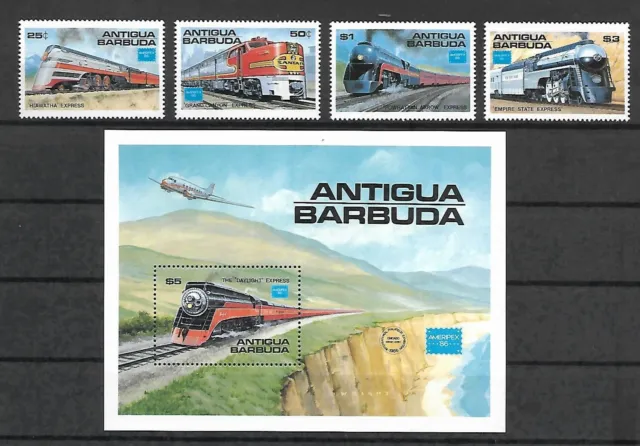 Antigua und Barbuda 1986 Lokomotiven Satz 944-947 mit Block 110  postfrisch MNH