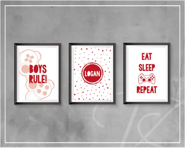 Gaming Prints Posters Gamer Room Eat Sleep Game Repeat Boys Room Decor Red A4