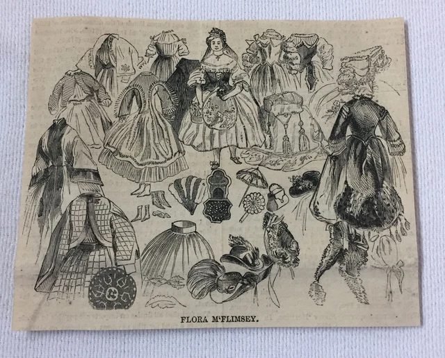 1864 Revista Grabado ~ Flora Mcflimsy Mujer Moda