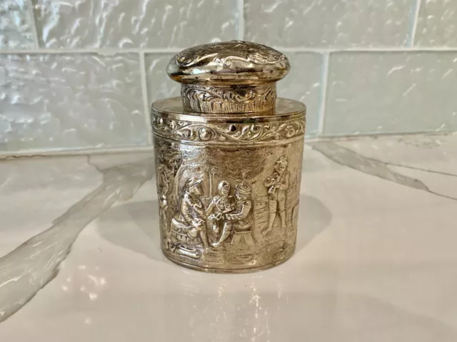 Rare Repousse Silverplate Tea Caddy With Oval Lid