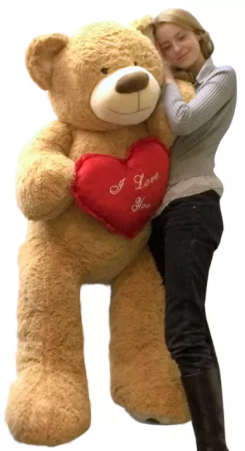 I Love You Giant Teddy Bear 5 Foot Soft Tan Color 60 Inches, Holds Large Heart