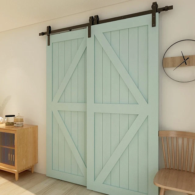 4-20FT Single Track Bypass Sliding Barn Door Hardware Kit Closet for Double Door