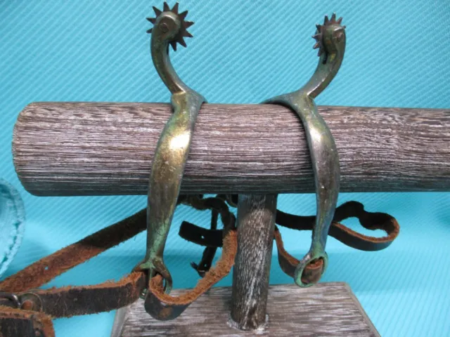 Late 1800's RAZOR SHARP Unmarked Blood Letting Rowels Riding Spurs & Straps