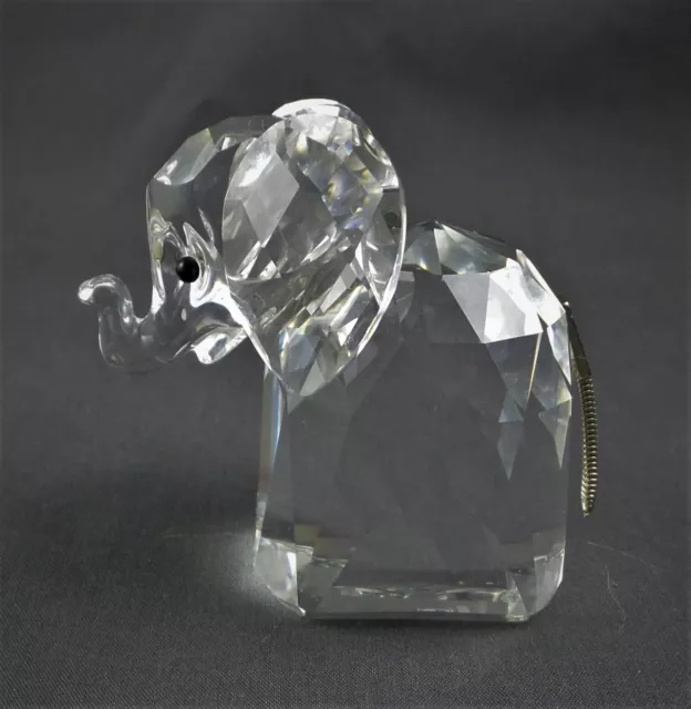 Vintage Swarovski Crystal Clear Elephant Figure / Figurine ~ Metal Tail