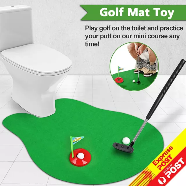 Bathroom Mini Golf Mat Game With Putter Unusual Joke Prank Novelty Gift Toy AU