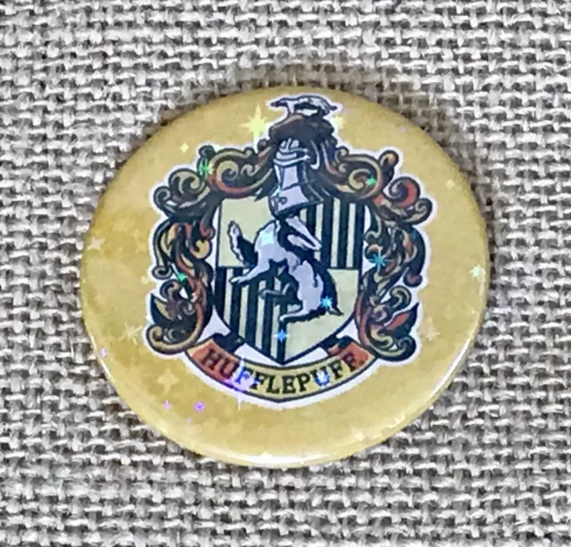 Harry Potter Hufflepuff Round Button Pin Yellow Background HP Fandom