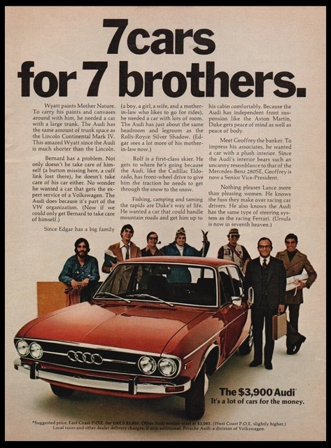 1972 Audi 100 LS bronze car photo print ad-Vintage Man Cave Garage Decor