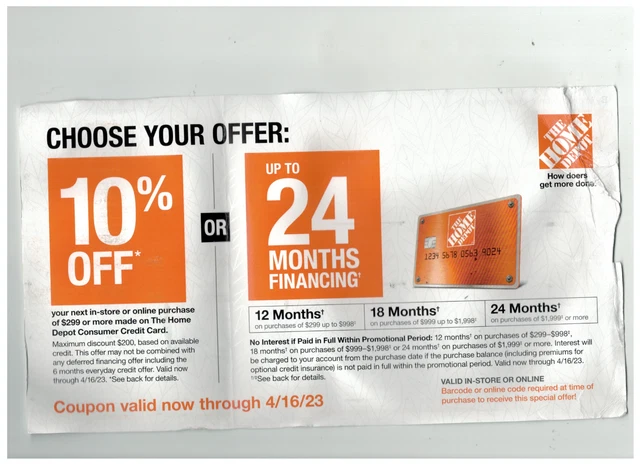 HOME DEPOT COUPON 10% OFF- Valid Now Through 4/16/23 w/Home Depot Card