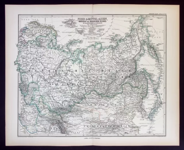 NORTH & CENTRAL ASIA, RUSSIA, KOREA, JAPAN, original antique map, Stieler, 1889